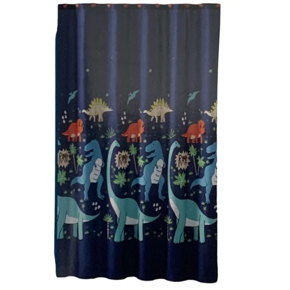 Matt & Maddie Dinosaur Fabric Shower Curtain 70 X 72 In Dark Blue Multicolor